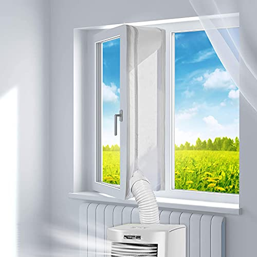 Kit Calfeutrage Climatiseur Mobile Porte Fenetre 400 cm, pour Climatiseurs, Sèche-linge et Déshumidificateurs Tuyau évacuation Calfeutrage Fermeture éclair, étanche, Facile a Installer (Argent)