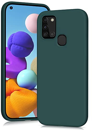 YATWIN Silicone Case for Samsung Galaxy A21S, Soft-Touch, Shockproof, Slim, Durable Phone Cover - Dark Green