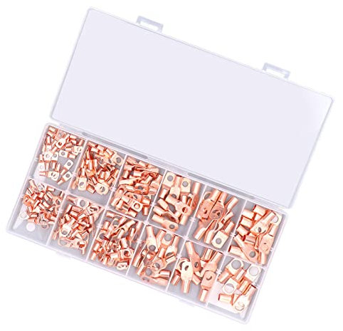 Copper Battery Cable Ends 12 Sizes Tidy Battery Cable Lugs 170 Pieces SC Clamps Heat Resistant for Power Distribution for Cars for Solar Panels