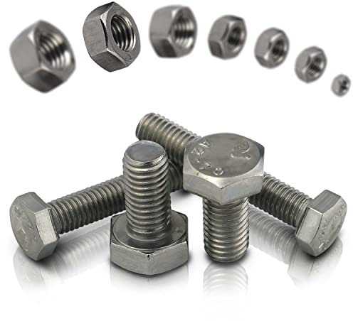 PROTECH 5 Stück Sechskantschrauben M10x25 mit Muttern M10 DIN 934 Sechskant Schrauben DIN 933 Set Edelstahl Gewindeschrauben A2 Sechskantmutter