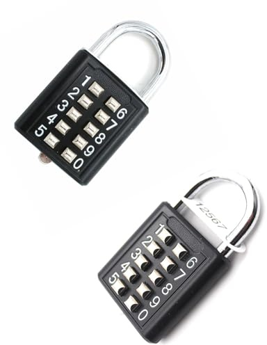 zeng Lot de 2 Cadenas à Combinaison à Boutons – Sécurité Numérique 10 Chiffres (Code Fixe 5 Chiffres) pour Casier Sport, Clôture, Boîte à Outils (Noir)