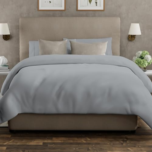The Cotton Exchange Manchester 100% Cotton Single Duvet Set, Light Grey | Percale Weave, 135x200 cm, Crisp Quilt Cover with Hidden Button Closure, Cooling Lightweight Bedding, Hotel Quality Duvet