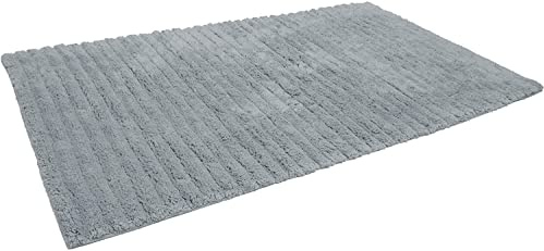 Casalanas | Modell Levante | Rutschfester Badteppich | Schwerer Badvorleger | Badematte aus 100% Natur-Baumwolle | Bad-Matte 120x70cm | Badezimmerteppich in Farbe Grau