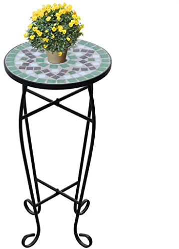 TEWTX7 Garden Tisch Ø30x60cm Eisenrohr Gestell, Keramische Fliesen Mosaik Tischplatte, Blumenhocker Säulen Pflanzenständer Blumensäule Pflanzensäule Blumensockel Säule Ständer Sockel Podest