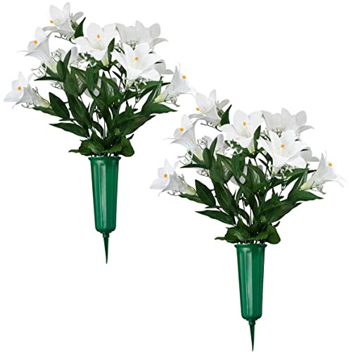 OakRidge Easter Lily Memorial Bouquet Silk Floral Indoor/Outdoor Décor, 23” High, Set of 2