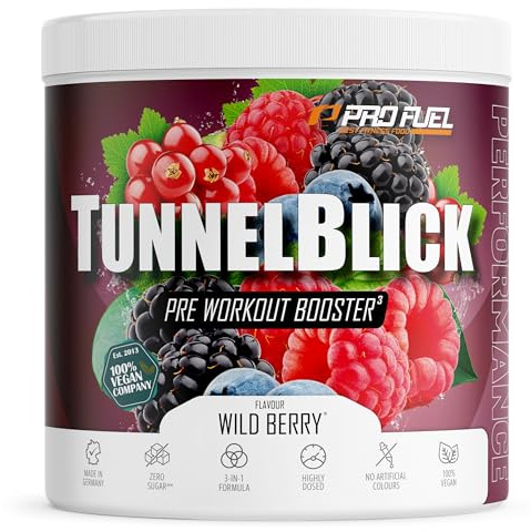 Pre-Workout-Booster³ WILD BERRY 440g - unglaublich lecker - TUNNELBLICK Trainingsbooster³ mit Citrullin, Arginin, Taurin, Koffein, Guarana und Magnesium - optimal hochdosiert - 100% vegan
