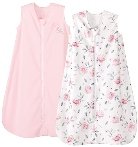 PHF Warm Micro-Fleece Baby Sleep Sack 6-12 Months, Soft Baby Wearable Blanket, 2-Way Zipper Sleeping Bags, 2 Pack Comfy Toddler Sleeping Sack for Girls, Medium Size, Floral