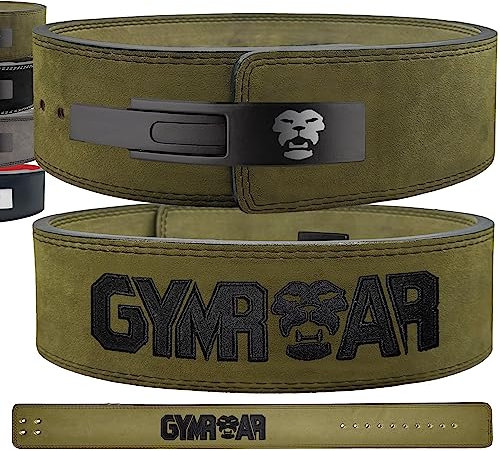 GYMROAR 𝐆𝐘𝐌𝐑𝐎𝐀𝐑® Gewichthebergürtel Gürtel aus Rindsleder mit Schnalle, Weightlifting Lever Belt für Fitness Powerlifting Krafttraining Bodybuilding, 10mm Dicke, Männer (XL, Grün)