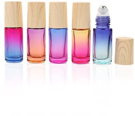 IMIROOTREE 5 ml Glasrollerflaschen leer nachfüllbar, Farbverlauf, ätherische Öle, Flasche mit ätherischem Öl Rollerflaschen mit Holzmaserung, für ätherisches Öl (zufällige Farbe), 10 Stück