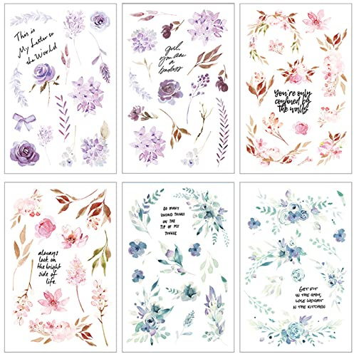 6 Blatt Scrapbook Sticker Pflanzen, Blumen Transparent Natur Sticker Basteln, Wasserfest für Sammelalbum DIY