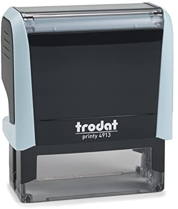 Personalisierter Adressstempel Trodat Printy 4913 Pastell Blau – Selbstfärbender Stempel mit individuellem Wunschtext zum Bestellen – 6 Zeilen Text, Abdruck 58 x 22 mm