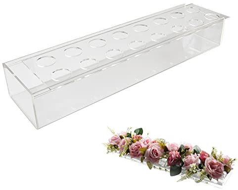 Jarrón de flores de acrílico transparente, jarrón rectangular de fondo de cristal, pieza central de maceta, maceta para flores, arreglos florales, decoración de oficina, para bodas, despedidas de