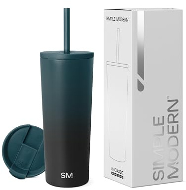 Simple Modern Mug Isotherme avec Paille et Couvercle | Gourde avec Paille Adulte, Bouteille d'Eau Réutilisable en Acier Inoxydable | Cadeaux pour Femmes et Hommes | Classic | 710ml | Moonlight