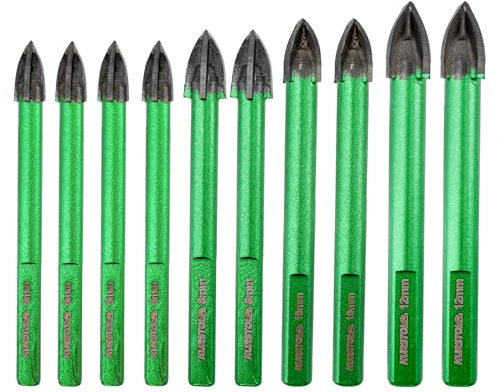KURSTOL Masonry Drill Bit Set - 10pcs 6/6/8/10/12mm Concrete Diamond Hole Saw Triangle Shank for Wood Plastic Brick Ceramic Tile