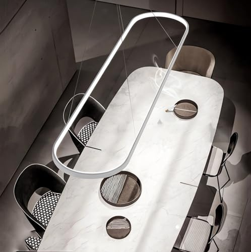 WJYCYN Moderne LED Pendelleuchte Esstisch White Oval Hängelampe 54W Dimmbare mit Fernbedienung Hängeleuchte Esstischlampe Höhenverstellbar Kronleuchter für Esszimmer Büro Küche Wohnzimmer 120cm…