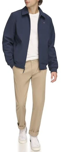 Tommy Hilfiger Herren Lightweight Water Resistant Varsity Bomber Jacket Shell-Jacke, Midnight Softshell W. Laydown-Kragen, L