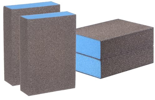 QUARKZMAN 4 Stück Schleifschwamm 400 Körnung Vierseitiges Schleifpapier, Wiederverwendbares Nass- und Trockenschleifklotz für Lackreparatur und Modellschichtung, Braun, Blau