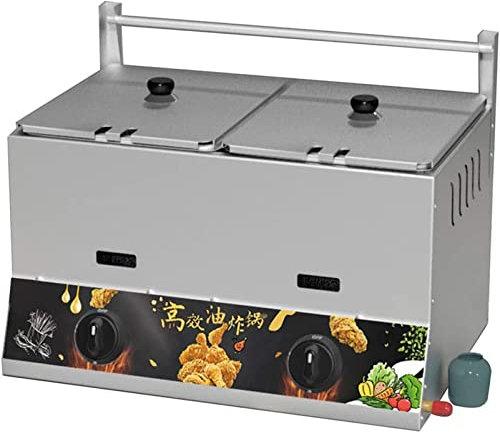 Commercial Gas Deep Fat Fryer Twin Tank - 22L Tabletop Stainless Steel Chip Fryer with Lid, Ideal for Catering Takeaway Restaurant Café Kitchen
