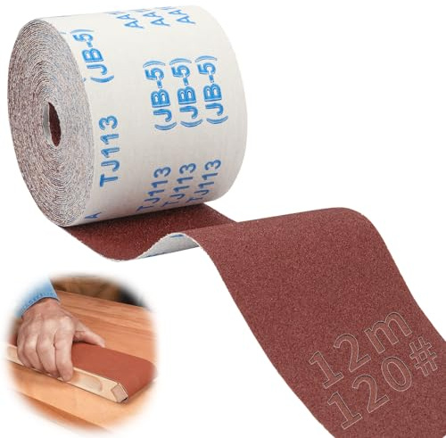 SWTYExt Schleifpapier Rolle 120 Körnung Schleifpapier 100mmx12m Nassschleifpapier Verschleißfest Sandpapier Aluminiumoxid Schmirgelleinenrolle mit Textilbasis für Handschleifer Schwingschleifer