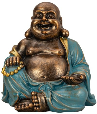 Geschenkestadl Buddha Figur 23cm Gold türkis fröhlich sitzend, 881358
