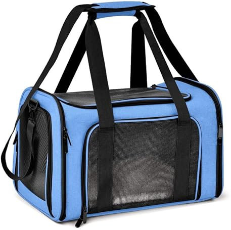 Reisetasche für Haustiere,Pet Carriers Hundetasche,Tragetasche für Groß Katze Hund Transporttasche Katzentransportbox,Atmungsaktives Netz Faltbare Hundetransportbox,Kann 3-8 kg (S,Blue)