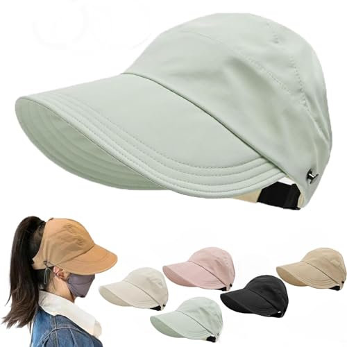 BAWUTZ Sonnenhut für den Außenbereich, UV-Schutz, hohles Oberteil,verbesserter Damen-Sonnenhut mit UV-Schutz, Damen-Sonnenhut mit großer Krempe, UV-Schutz, leeres Oberteil, breiter Hut (Grün,1PC)