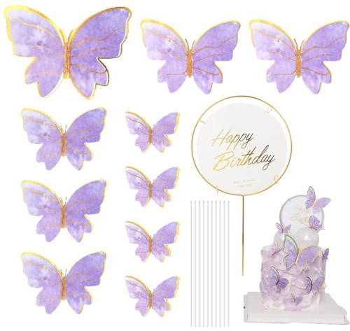 MWUMRCM 21 Pezzi Decorazioni Per Torte 3D Farfalla Miste Cupcake Toppers Per Compleanno Festa Nuziale Cake Wall Party Decorazioni Alimentari Viola