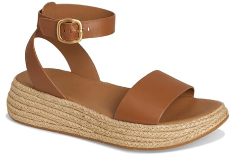 Fitflop F-Mode Espadrille Leder Flatform A/Strap Sandalen, Damen, Dunkelbraun, 39 EU