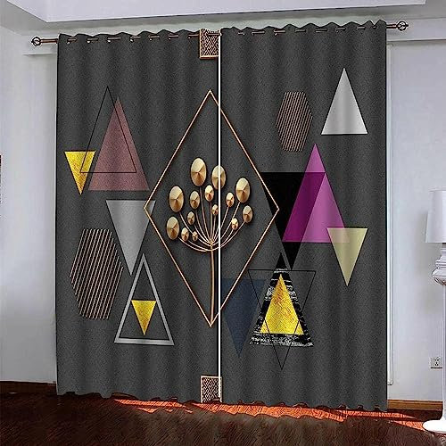 Vorhang Kinderzimmer Graues Geometrisches Dreieck Kinder Vorhänge Mit Ösen Polyester Gardinen Thermovorhang Blickdicht Ösenschal Kindergardinen Für Wohnzimmer Schlafzimmer, 2Er Set,-0L0F8A3A9K5