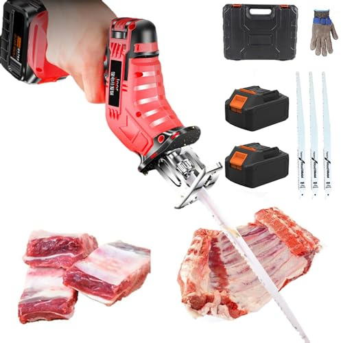 Sierra Para Huesos De Carne De Res Y Pavo, Sierra Alternativa Eléctrica Con 2 Baterías De 48 V 3000 mAh + Hoja De Sierra De 3 Piezas, Corte Rápido De Carne, Huesos Y Alimentos Congelados