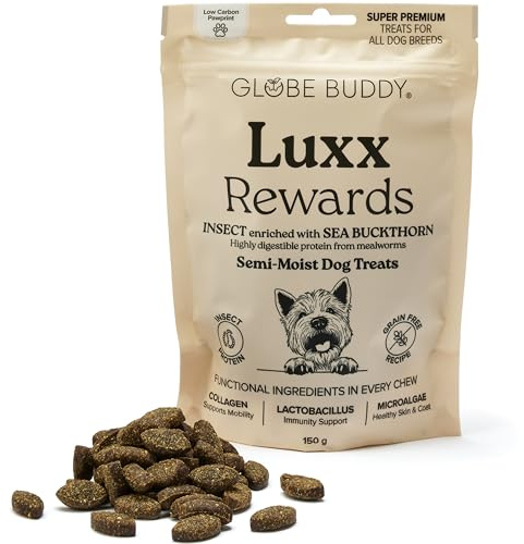 Globe Buddy Luxx Rewards 150 g – Hypoallergent Spannmålsfritt Hundgodis med Insektsprotein, Stödjer Rörlighet & Immunförsvar, Superpremium Träningsgodis för Alla Hundar