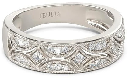 Jeulia Moissanita Anillo Plata de Ley 925 Dama Banda Con Corte Redondo Milgrain Anillos de Promesa Aniversario Con Joyero para Ustedes, Mujeres, Chicas Plata 12