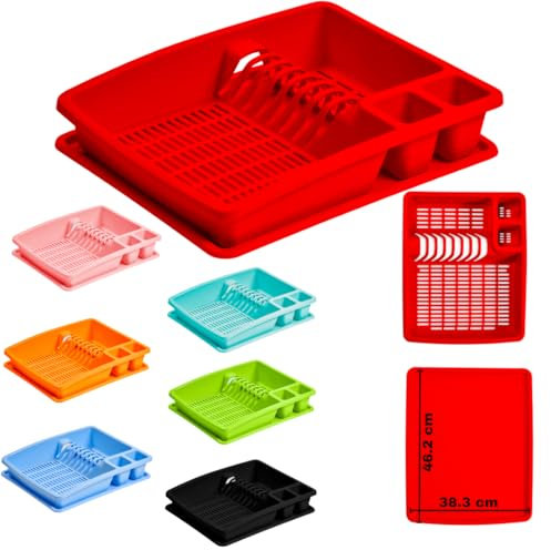 Buzztrove Premium Dish Drainer Rack with Removable Drip Tray – Multi-Color Sink Drainer, Draining Board Rack, Dish Drying Rack for Efficient Kitchen Organization