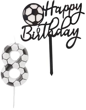 Bolosa Geburtstagskerzen - 8er Pack, Fußball, Kinder, für Torte, Weiß und Schwarz