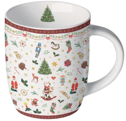 Ambiente Teetasse Kaffeetasse Becher Mug 0,2 l rot Weihnachten kleine Symbole Fine Bone China Porzellan Advent Weihnachtstasse