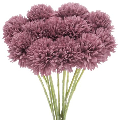 M METERXITY 12-Pz Fiori a Sfera Crisantemo Artificiale, 11 Bouquet Ortensie Finte In Seta Real Touch Fiori Finti per Casa/Matrimonio/Natale/Party/Giardino Ufficio [Viola Autunnale]