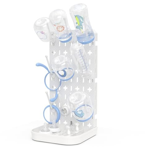 CLESOO Trockenständer Babyflaschen mit Abtropfschale, Vertikaler Babyflaschenhalter für die Arbeitsplatte, Platzsparendes wandmontiertes Abtropfgestell mit organisierter Aufbewahrung für Babyflaschen
