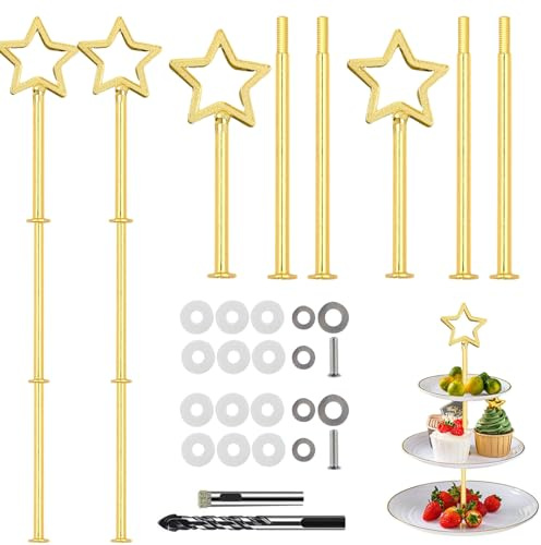 Niaciswe 3 Étages Tiges pour Stand à Gâteaux 4 Sets Accessoires pour Stand à Gâteaux Étages Support de Assiette à Gâteau Présentoir à Gâteau Multi Présentoir à Gâteau Tige pour Mariage Fête (Or)