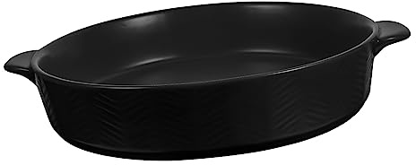 HOLIDYOYO Plat à Four Rond en Céramique Noir Poignées Doubles, Surface Lisse et Antiadhésive, Cuisson Service au Quotidien