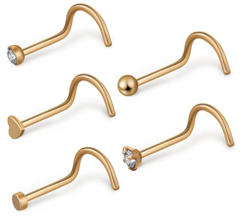 SAFIGLE 5pièces Anneaux De Nez Inoxydable Avec Cordon Torsadé Et Coeur Bijoux De Piercing Nasal Pour Femmes De Confort Et Sécurité Quotidien