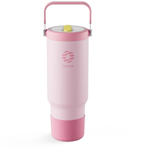Fjbottle 40 oz Insulated Tumbler with Straw Leakproof Stainless Steel | Carry Handle, Clear Lid, Double Wall Vacuum, Hot & Cold Drinks, For Travel, Work & Gym