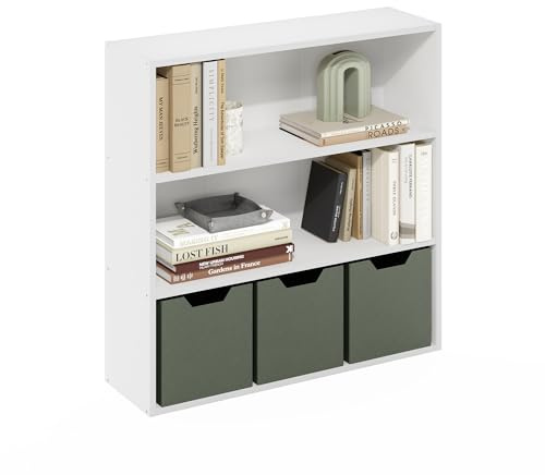 Furinno PASIR Book Shelf, 3-Tier Bookshelf with Open Storage Shelf, Standing Bookcase, 9.3 x 31.3 x 31.5, Easy Assembly, for Living Room, Bedroom, Home Office, White