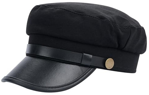 Wedhapy Chauffeurmütze für Damen Chauffeurmütze für Herren Damen Stilvolle Kapitänsmütze Stilvolle Newsboy-Kappe Vintage-Pilotenmütze für den Alltag und als Geschenk Schwarz