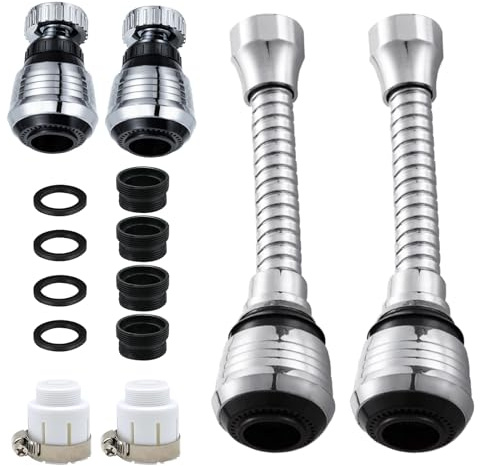 6 Pcs Kitchen Tap Spray Head Adapter, Universal Tap Extender for Kitchen Sink Adapter Flexible 360° Swivel Aerator Faucet Extender 2 Modes/2 Long+2 Short for Kitchen and Bathroom
