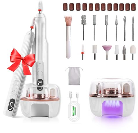 Fresa per Unghie Professionale, Lima per Unghie Elettrica Senza Fili 13 in 1 con Lampada UV e Schermo LED, Velocità Regolabile, Kit Manicure Pedicure Ricaricabile