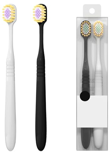 Spazzolino da denti manuale con setole morbide, per la pulizia dei denti a casa per adulti a casa con testa larga, spazzolino da denti portatile da viaggio (nero + bianco)