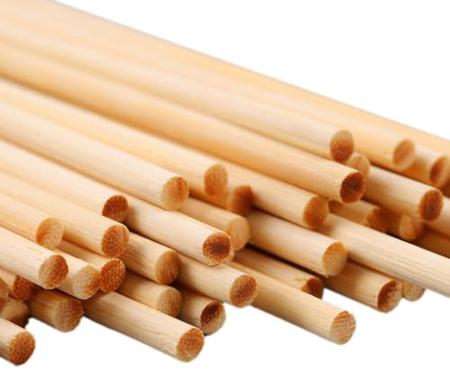 Blausky 30 Stück Natürlicher Bambusstäbe,Rundhölzer Holzstäbchen zum Basteln Bastelstäbe Rundstab aus Massiv-Holz Bastelholz Holzbau-Stöcke für DIY Arts Craft Modellbau Makramee,4mm x 50cm