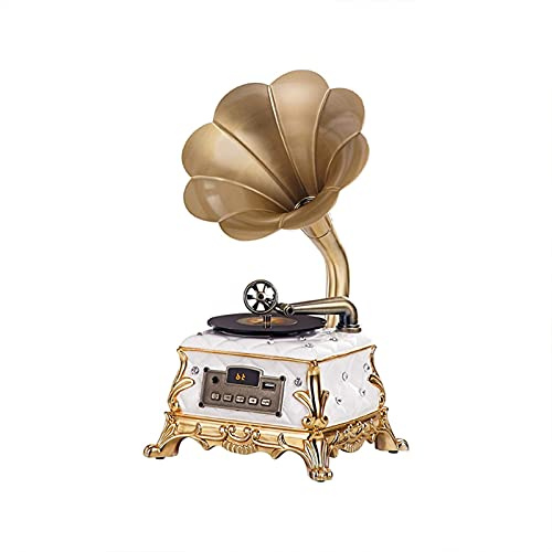 Record Player Retro Turntable,Gramophone with Wireless Speakers, for Office/Home Decor (Color : Gold) recorder kxtmm