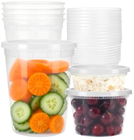 Plastic Food Containers With Lids, Reusable 15 Pack Food Storage Containers | Meal Prep Deli Containers with Lids, BPA Free Food Storage Boxes for Lunch, Microwave&Dishwasher Safe(3 Sizes 8,16 & 32 Oz)
