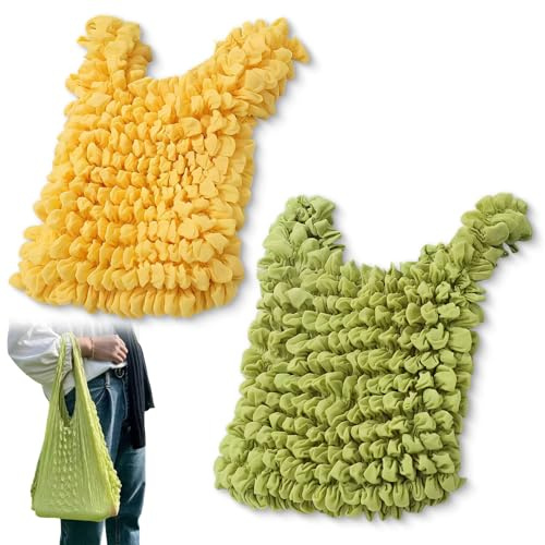 Qixuer Elastische Einkaufstasche, 2er Einkaufstasche Faltbar Wiederverwendbare, Faltbare Tasche für Einkaufen, Reisen und Alltag (Avocadogrün & Gelb)